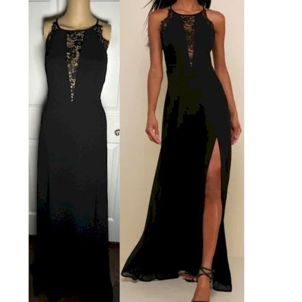 Romantic Mood Black Lace Sleeveless Maxi Dress Size Large NWOT